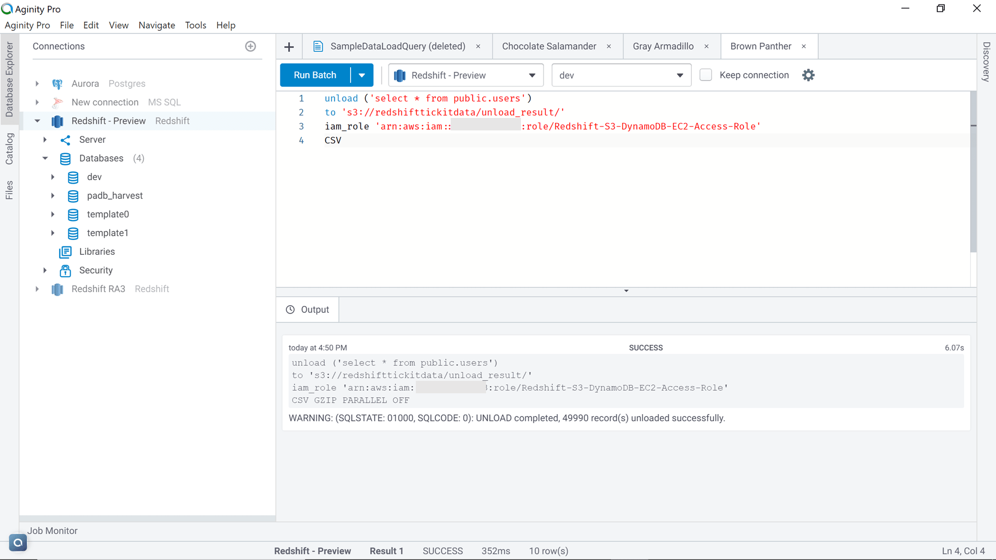 Amazon Redshift UNLOAD query